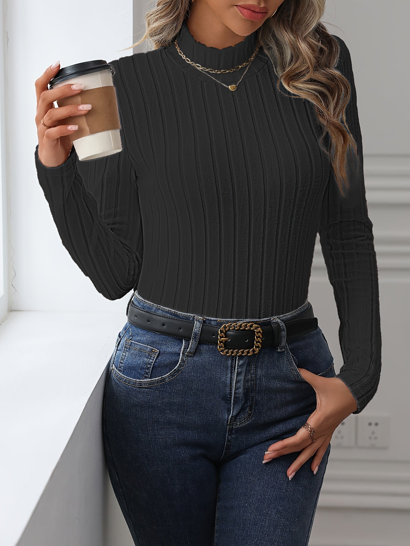 ELENA | RIBBED MOCK NECK SWEATER