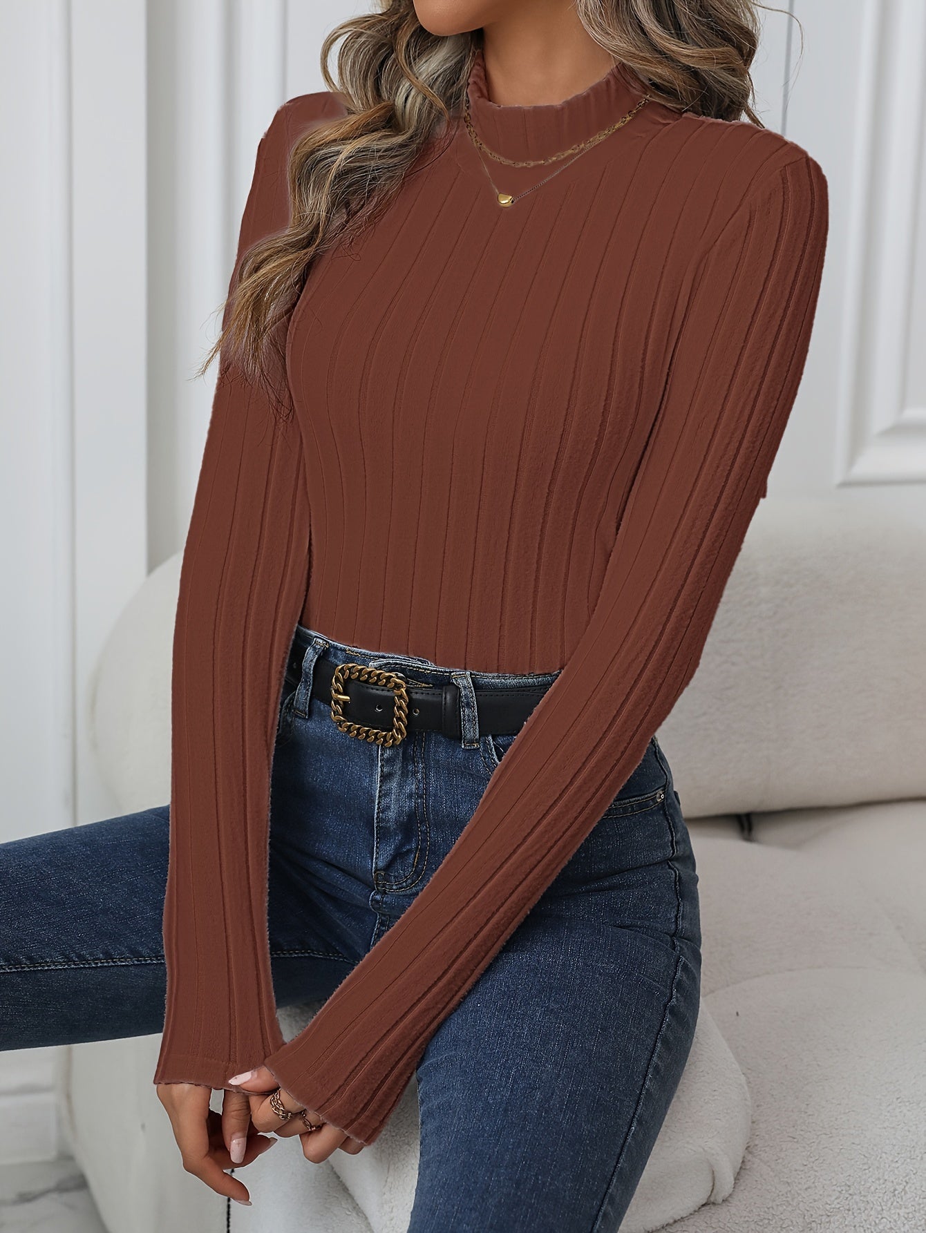 ELENA | RIBBED MOCK NECK SWEATER